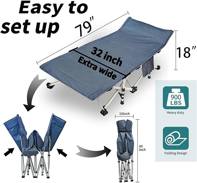 2 Pack Extra Large Cot 79" L x 32" W x 18" H Camping Cot with Comfortable Mattress XXL Sleeping cots for Adults 2 Person Camping Cots Include Carry Bag for Adults Hiking Camping Indoor Outdoor