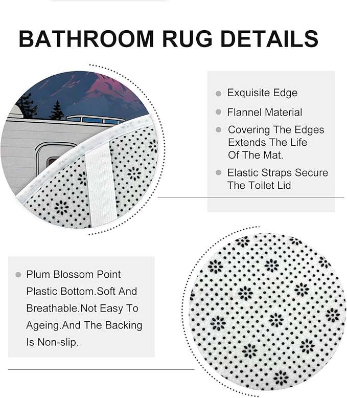 Camping Shower Curtain Sets, Outdoor Adventure Tent Campfire Summer Blue Waterproof Fabric Bathroom Cloth Shower Curtain and Rug Set for Home Bath Toile Hotel Decor 72x72 Inch