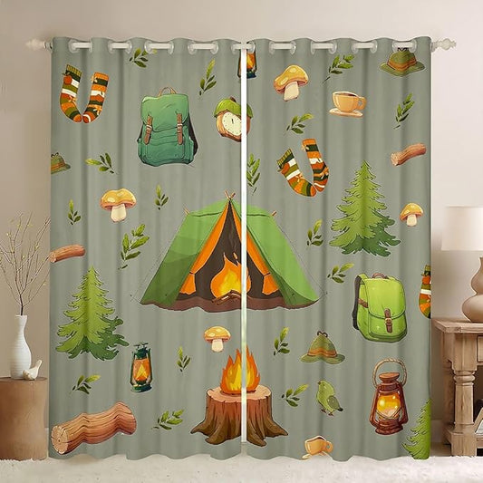 Feelyou RV Camping Camper Curtains for Bedroom Living Room Camping Theme Blackout Darkening Drapes Camper Window Treatments, 2 Panels 52 x 84 Inch Room Decor