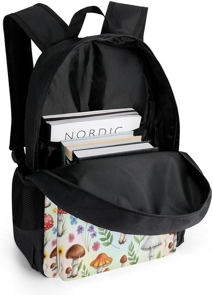 Sturdy Rucksack for College Bookbag and Outdoor Hiking with Large Capacity Floral Mushrooms Men Women