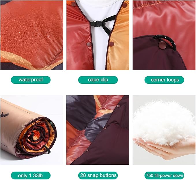 APSMILE Outdoor Down Blanket | Extra Warm & Puffy Camping Blanket | Water-Resistant, Lightweight, Packable Sleeping Quilt for Camp, Travel, Hiking, Picnic, Backpack (Arch HD Printed, 52"x75")