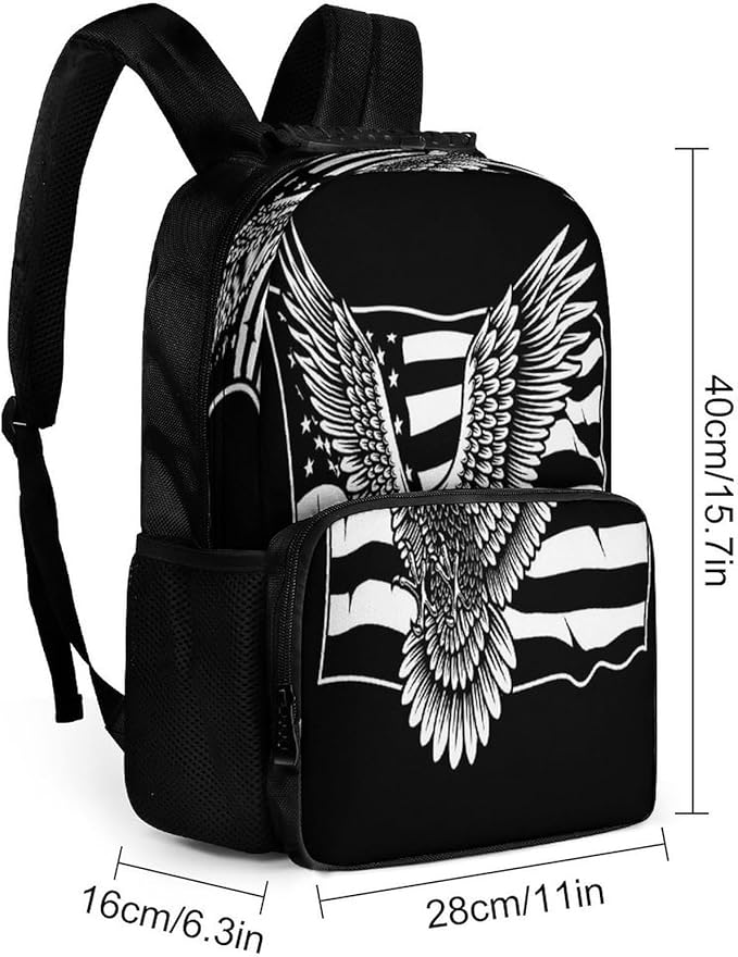 Lightweight Rucksack for Sports Travel Running, Big Capacity Multipurpose Anti-Theft Bookbag, Black And White American Flag Patriotic Usa Bald Eagle Pattern Travel and Sport Backpack Rucksack
