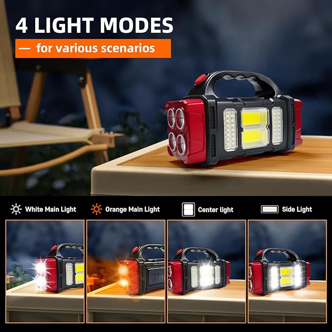 Versatile Solar Flashlight with Dual Charging Modes | 4 Light Modes USB/Solar Powered| Portable Emergency Charger & Outdoor Camping Light (Gold-2pcs)