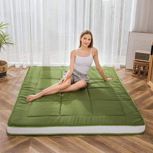 MAXYOYO King Futon Mattress Foam Mattress Topper, Japanese Floor Mattress Foldable Mattress Futon Bed Mattress Pad Guest Bed Mattress, Extra Thick Folding Floor Couch for Adults, Green King Floor Bed