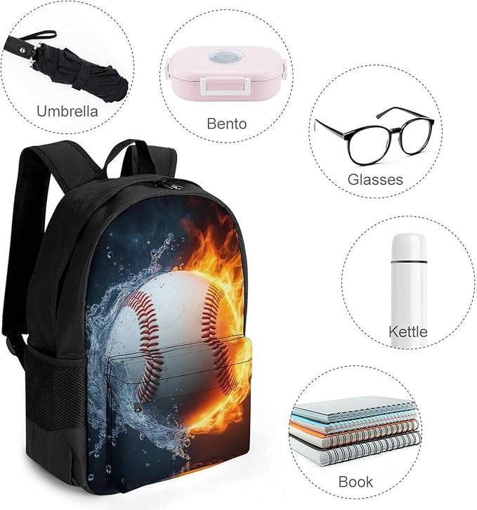Polyester Daypack for Camping Travel Walking Cycling, Big Capacity Anti-Theft Multipurpose Bookbag, Water Fire Baseball Sport Camping Outdoor Backpack