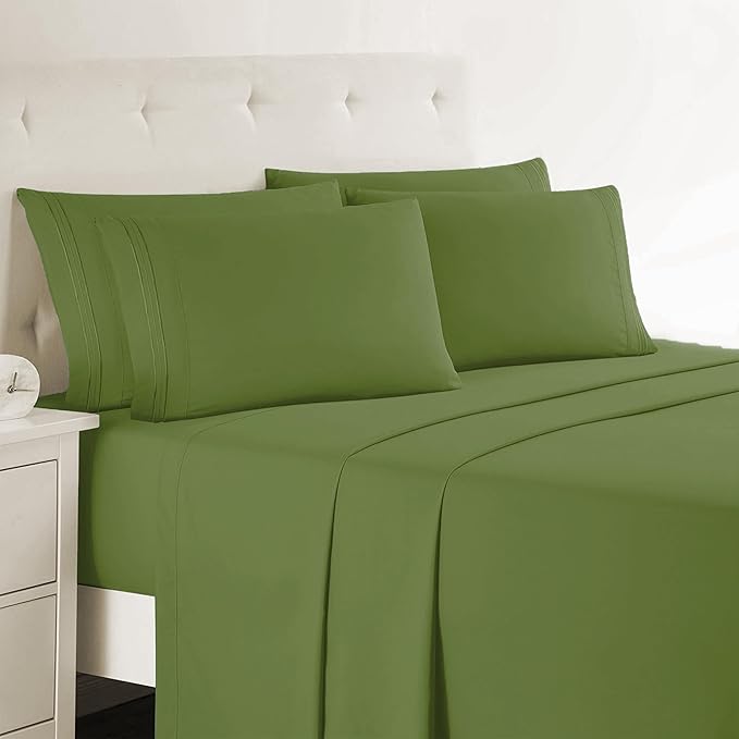 Clara Clark Twin Sheets, 5 Piece Set - Hotel Luxury Sheets for Twin Size Bed, Super Soft Bedding Set, Twin Size, Calla Green
