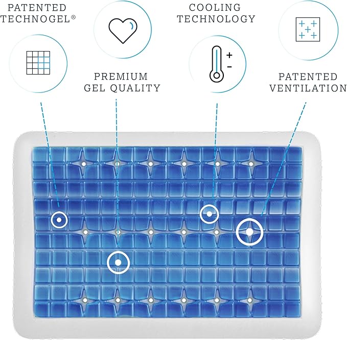 Technogel Anatomic Cooling Gel Pillow – Dual-Height Cervical Spine Support, Memory Foam Base, Washable Cover, Side & Back Sleepers