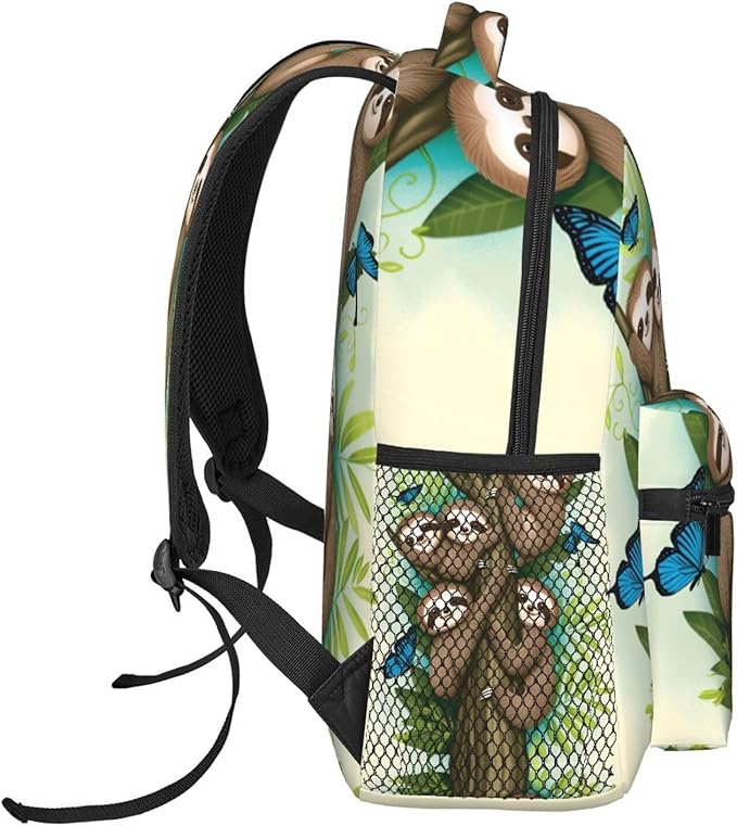 Rucksack Anti-Theft Multipurpose Large Capacity Carry On Bag, The Happy Time Of The Sloth Family Art Travel Hiking Bag Day Pack With Side Pockets