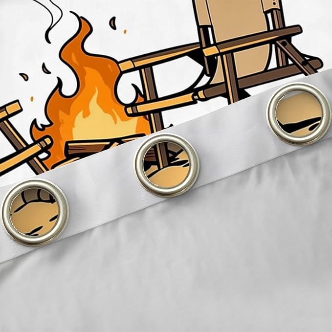 Erosebridal Cartoon Campfire Window Drapes Happy Camping Blackout Curtains 42" Wx63 L Adventure Outdoor Life Curtains for Bedroom Living Room,Camping Lovers Window Treatments 2 Panels