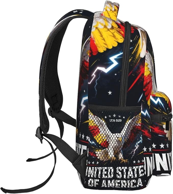 Lightweight Rucksacks for Climbing Outdoors Walking Cycling, Large Capacity Anti-Theft Multipurpose Carry On Bag, 250th Anniversary 1776-2026 Patriotic Eagle Art Camping Outdoor Backpack
