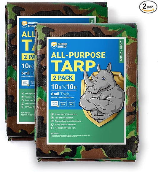 GUARD SHIELD Lightweight Camo Tarp Camouflage Tarps Waterproof 10x10 Feet Poly Cover 6mil (2-Pack)