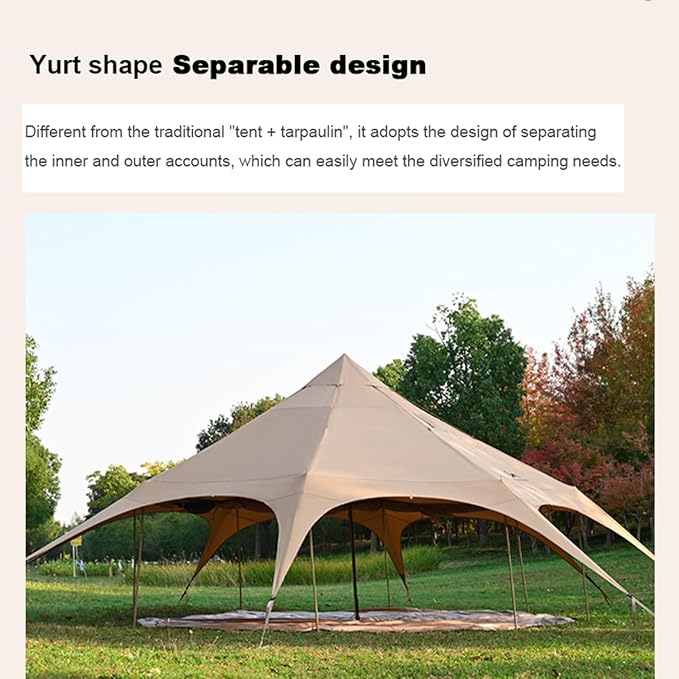 4 Person/6 Person 4 Season Canvas Bell Tent, Black, 300x300x200cm, Waterproof 3000mm+, PVC Floor, Retro Style, Camping, Glamping, Festivals, Park Activities, Summer & Winter Camping