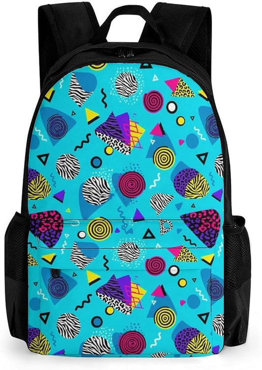 Lightweight Rucksack for Sports Travel Running, Big Capacity Multipurpose Anti-Theft Bookbag, Geometric Checkered Zebra Tiger Leopard Print Mint Green Retro 80S 90S Travel and Sport Backpack Rucksack