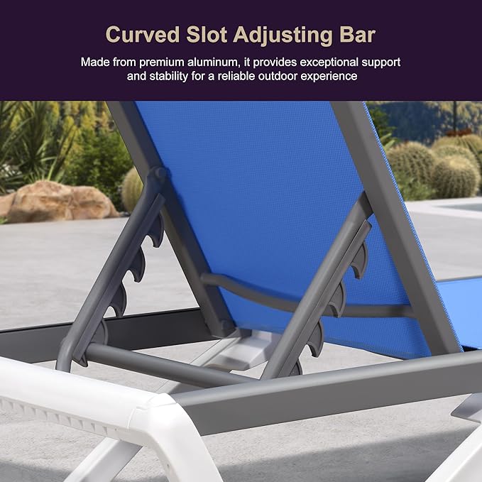 PURPLE LEAF Patio Chaise Lounge Chair Set Outside Aluminum Plastic Stackable Tanning Chairs with Side Table for Pool Sunbathing Beach Deck Outdoor Lounger, Royal Blue