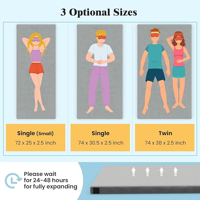 Goplus Memory Foam Camping Mattress, Portable Roll up Sleeping Pad w/Anti-Slip Bottom, Travel Bag, Single/Twin Waterproof Floor Mat, Guest Bed