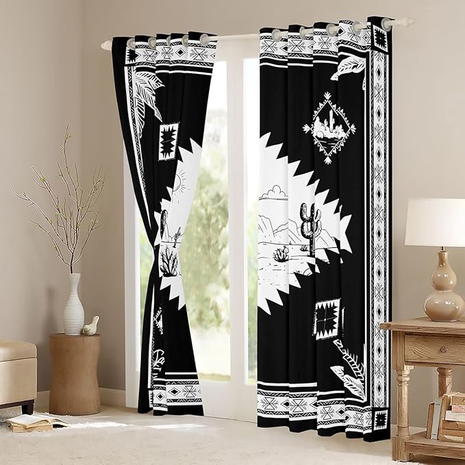 Manfei Rustic Farmhouse Blackout Curtains Aztec Country Cowboy Window Drapes,Western Desert Cactus Window Treatments,Kids Boys Girls Room Decor,Grommet Top 2 Panel Set Bedroom Curtains, 38Wx45L inch