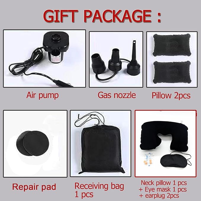 Inflatable Car Air Mattress Back Seat Bed with Air Pump,Thickened Portable Car Travel Sleeping Camping Air Mattress Blow Up Bed for Car Universal SUV