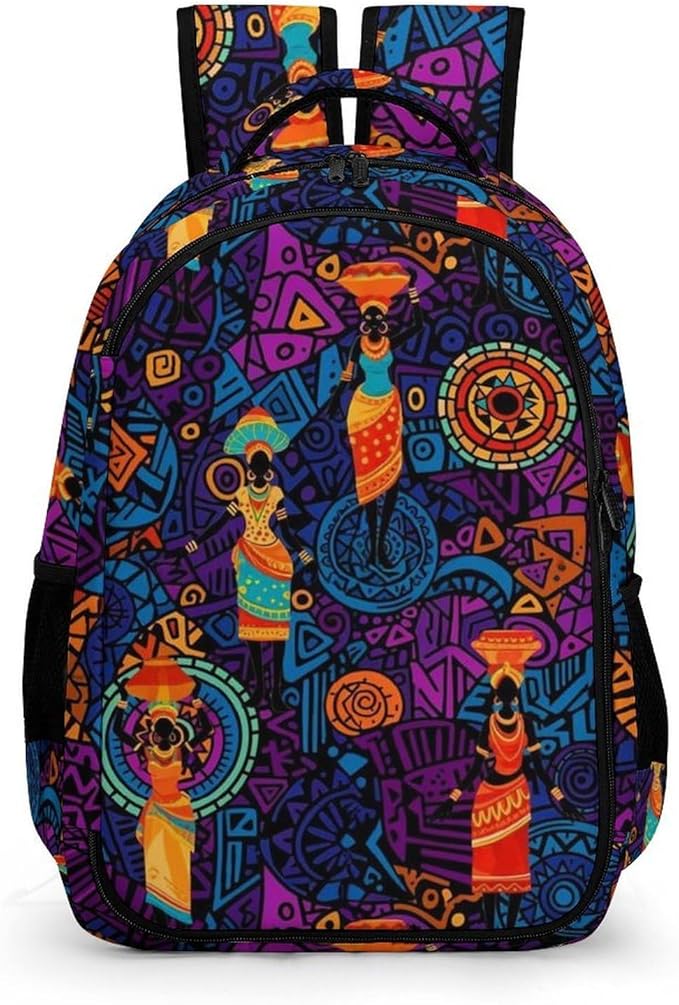 Travel Laptop Backpack Colorful Ethnic Dress Traditional African Black Women for Men Women, Water Resistant Business Anti Theft Computer Bag with Multi Compartments for College Work Hiking