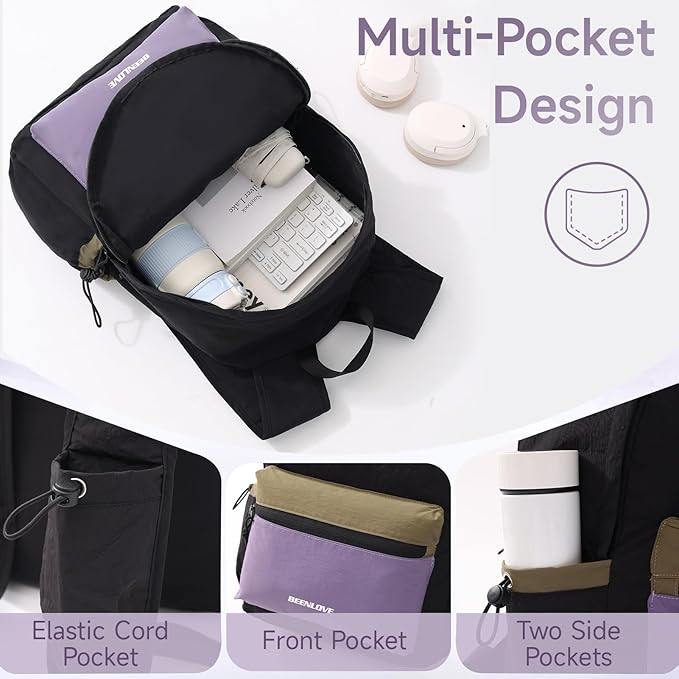 Hiking Backpack for Women Men 16L,Packable Waterproof Backpack,Foldable Daypack with Strap Pocket for Picnic Beach,Black