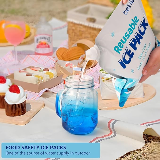 12 Pack Cooler Shock Ice Packs for Cooler Reusable 10x10 Inch Long Lasting Cooler Packs, Cooler Ice Packs Freezer Packs for Cooler Bag, Lunch Bags, Cooler Backpacks