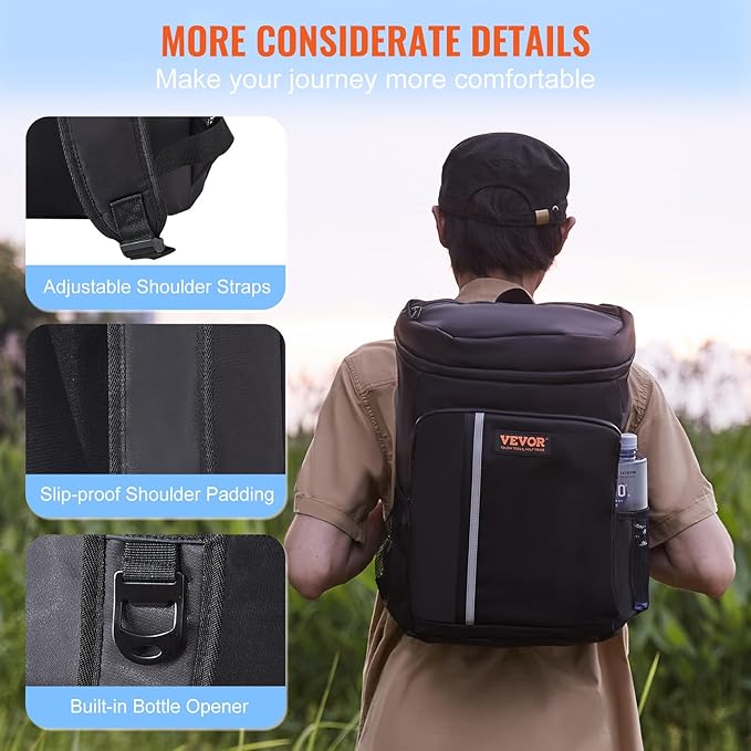 VEVOR Cooler Backpack, 28 Cans Backpack Cooler Leakproof, Waterproof Insulated Backpack Cooler, Lightweight Beach Cooler Bag with Shoulder Padding and Mesh Pocket for Hiking, Camping, BBQ
