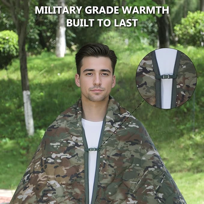 Camo Poncho Liner, Army Blanket, Military Sleeping Bag, with A Compression Carrying Bag, for Traveling, Hiking, Camping, Outdoor Survival, Car Blanket