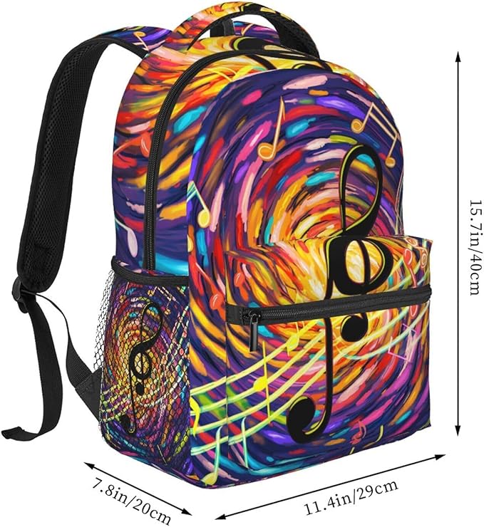 Rucksack Anti-Theft Multipurpose Big Capacity Carry On Bag, Abstract Music Notes Art Traveling Camping Backpack With Side Pockets