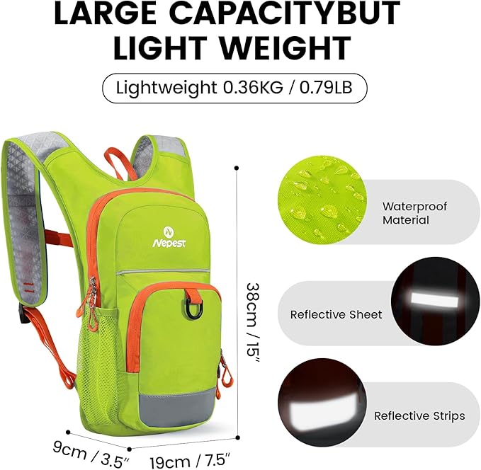 Nepest Kids Hydration Backpack, Mini Water Backpack with 1.5L Water Bladder for Hiking Cycling Running