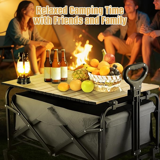 Metal Tabletop Board for Wagons Cart,Foldable Table 34"×21" Heavy Duty for Wagon,Alloy Board with Load Capacity 68LBS,Camping Essential and Gear for Outdoor Party with Family and Friends(Khaki)