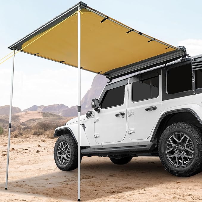 JOYTUTUS Vehicle Awning 8.2'x10' Roof Rack Pull-Out Sun Shade UV50+, Weatherproof 4x4 Side Awning for Camping, Car Sunshade with Adjustable Hardware, Quick Set-up, SUV/Truck/Van/Jeep