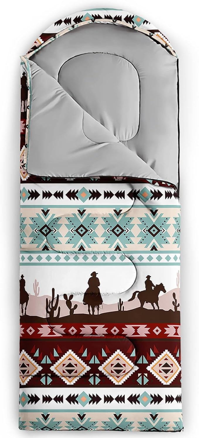 Kids Sleeping Bag for Boys Girls,Bohemian Cowboy Print-Lightweight Warm Portable Outdoor Indoor-Waterproof Cold Weather Resistant Sleeping Bag for Camping Hiking
