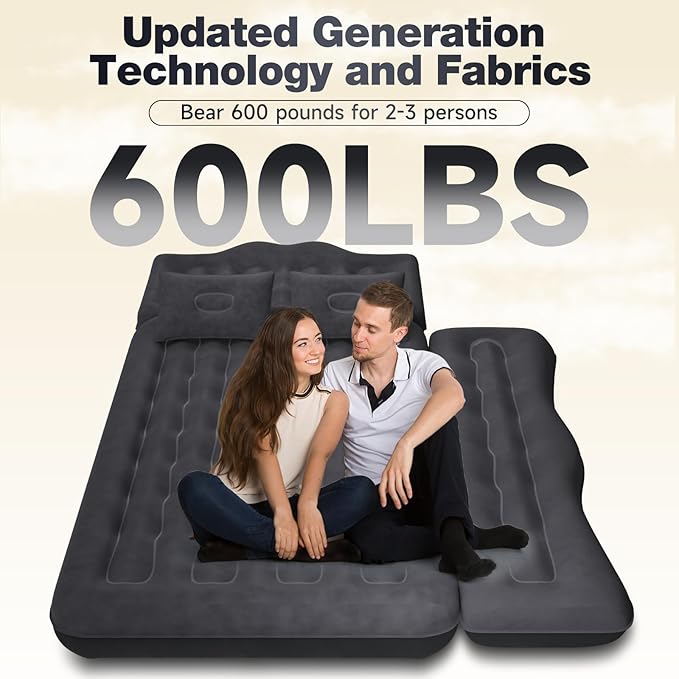 Back Seat Car Air Mattress: Inflatable SUV Car Camping Bed for Truck Van, Thickened Double-Sided Flocking Travel Car Sleeping Pad with Air Pump 2 Pillows