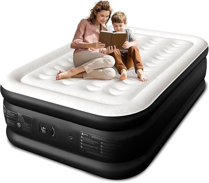 Full Size Air Mattress with Built-in Pump, 18" Raised Comfort, 48Hr Leak-Proof Test, Upgraded Honeycomb Pillar Design, Supports 600 lbs, 2.5-Min Inflation for Home Guest Room Camping