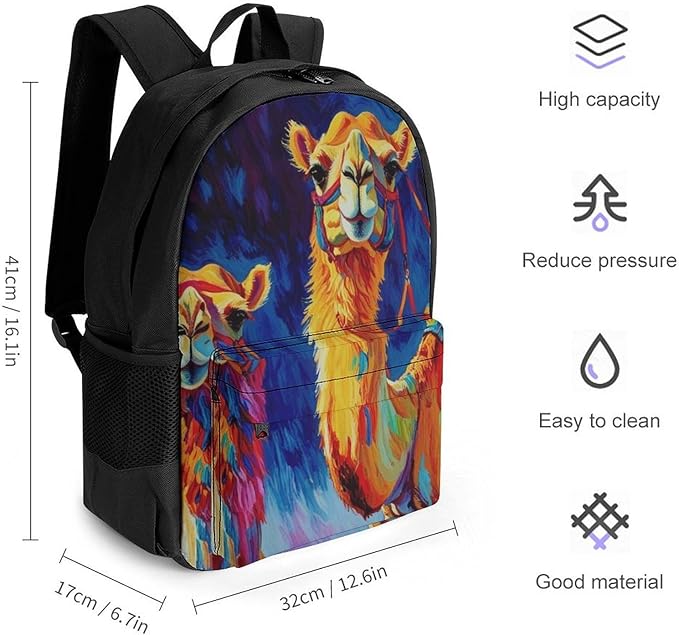 Daypack Bookbag Multipurpose Anti-Theft Big Capacity Carry On Bag, Camel Watercolor Travel Hiking Camping Rucksack With Padded Straps