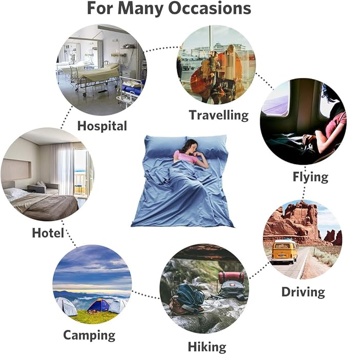 Sleeping Bag Liner Ultralight Travel Sheet Dirt-Proof Camping Sheets Compact Hotel Sleeping-Sack for Outdoor Backpacking Hiking