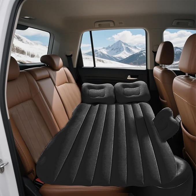 Ergocar Inflatable Mattress Camping Thickened Portable Travel Camping Flocking Bed Double-Layer Inflatable Valve Suitable for Suvs, Rear Seats, Automobiles