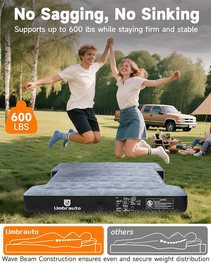 Umbrauto Inflatable Truck Bed Air Mattress for Full Size Short Truck Beds, 5.5-5.8ft, with Pump & Carry Bag. Perfect for Outdoor Adventures