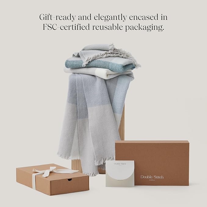 Double Stitch Alpaca Wool Throw Blanket - Warm, Soft Blanket for Couch, Luxury & Decorative Fleece Throw, Fall Plaid, Gift for Mother's Day, House Warming, 50" x 60", Sage Valley