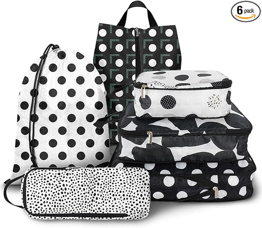 6 Pcs Compression Packing Cubes for Travel, Waterproof Luggage Organizer Washable Storage Bags Set - Packaging Cubes for Backpack Travel and Carry-Ons