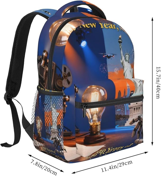 Men Women Polyester USA 250th Anniversary America Patriotic Art Daypack Backpack Large Capacity Carry On Bag With Smooth Zippers for Hiking Picnic Walking Cycling