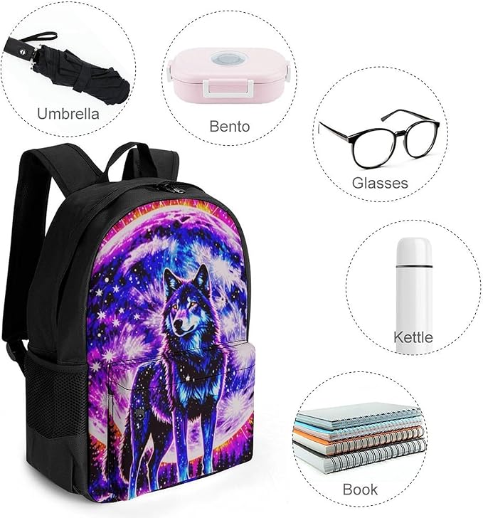 Supdreamc Adults Lightweight Trippy Wolf Space Galaxy Art Shoulder Book Bags Big Capacity Shoulder Bag With Adjustable Shoulder Straps for Trekking Work Walking Cycling