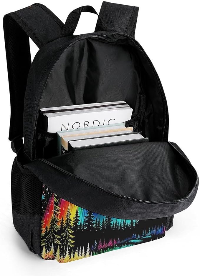 Supdreamc Men Women Polyester Trippy Space Ufo Boat Art Daypack Backpack Large Capacity Carry On Bag With Smooth Zippers for Hiking Picnic Walking Cycling
