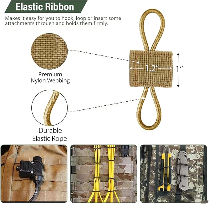 Molle Attachments, Tactical Backpack Accessories, Molle Webbing Binding Ribbon Multipurpose Tactical Bag Molle Accessories (3 Size Kit, Tan)