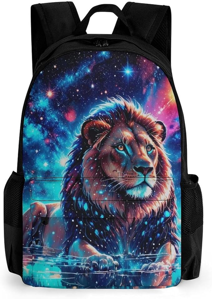 Men Women Polyester Galaxy King Of Lion Star Space Daypack Big Capacity Shoulder Bag With Adjustable Shoulder Straps for Camping Travel Walking Cycling