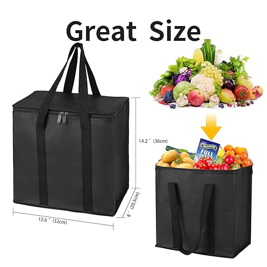 2Pack Cooler Bag Insulated Grocery Bags Large Freezer Shopping Cooler Tote for Travel Groceries Beach Thermal Food Delivery Bag to Keep Frozen Food Cold and Hot Food with Zipper Navy Innovations