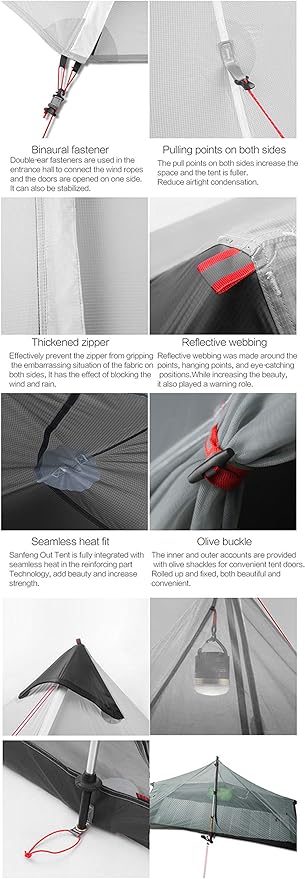 3F UL GEAR Lanshan 2 Person Tent Hiking Ultralight Camping Tent Professional 15D Silnylon Rodless Trekking Pole Tent Waterproof Backpacking Outdoor for Camping, Bivvy
