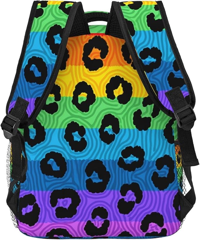 Men Women Lightweight Neon Leopard Bright Colored Pattern Backpack Large Capacity Bookbag With Smooth Zippers for Gym Business Running