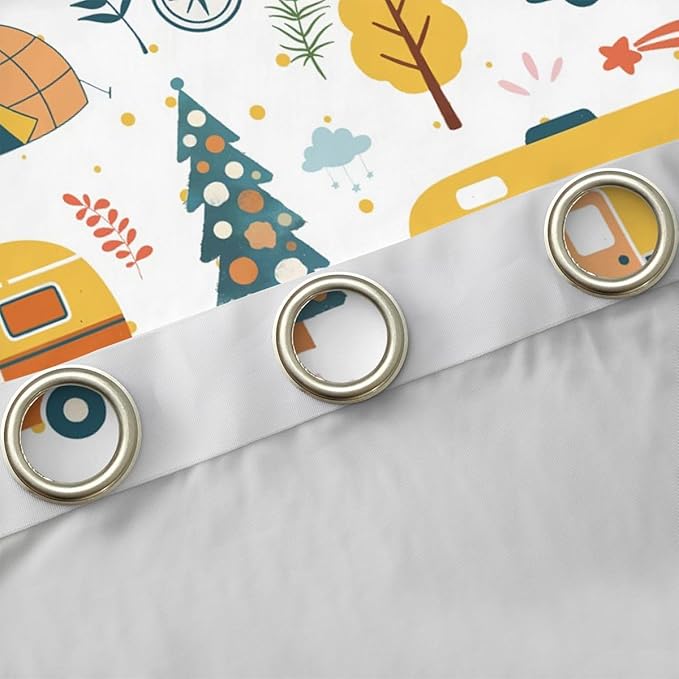 jejeloiu RV Camping Curtains for Bedroom Living Room Tent Mountain Tree Blackout Darkening Drapes Cartoon Camping Car Window Treatments, 2 Panels 42 x 90 Inch Cartoon Animal Room Decor