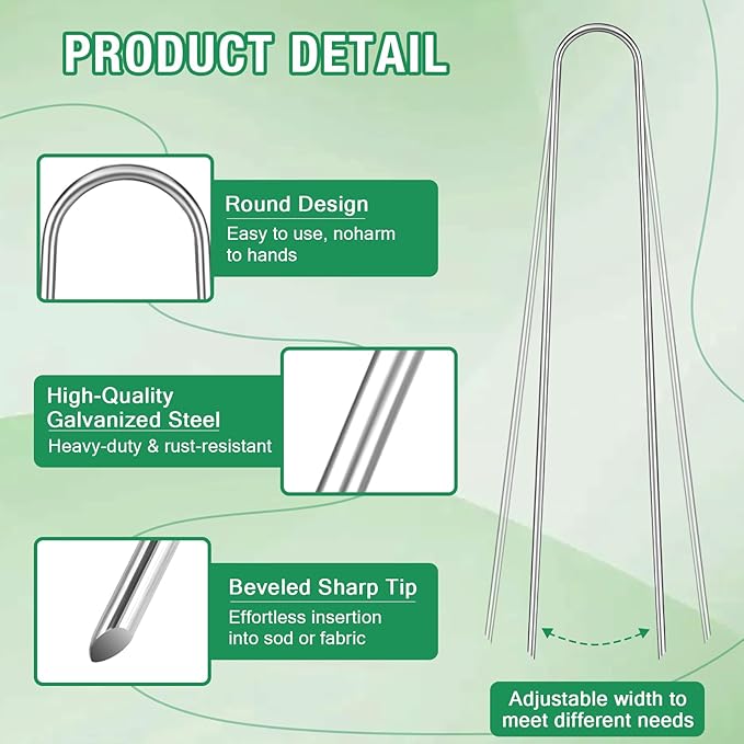 8 Gauge Landscape Staples, FUIJOL 8 Inch Heavy Duty U-Shaped Landscape Stakes, 25 Pack Galvanized Garden Staples for Weed Barrier Stakes, Ground Cover, Irrigation Tubing, Fence (25)