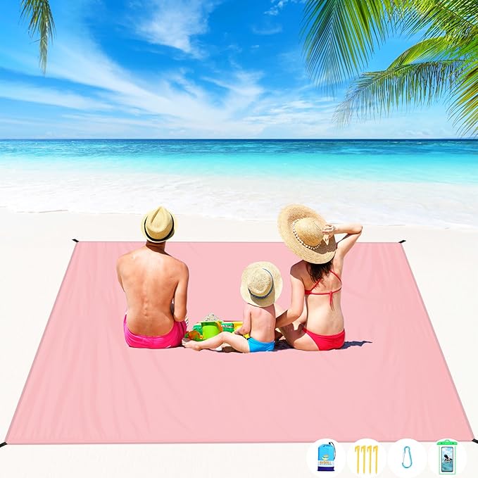 BYDOLL Beach Blanket Waterproof Sandproof Large 78''×81''/10'×9' Sand Free Oversized Sandless Picnic Mat Water Proof Packable Lightweight Blanket for Beach Camping Hiking Travel